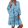 Woman Dress Beach Women Casual Mini Dress Cactus Print Ruffled Women V Neck Long Sleeve Buttons Dress Women Clothing