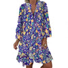 Woman Dress Beach Women Casual Mini Dress Cactus Print Ruffled Women V Neck Long Sleeve Buttons Dress Women Clothing