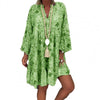 Woman Dress Beach Women Casual Mini Dress Cactus Print Ruffled Women V Neck Long Sleeve Buttons Dress Women Clothing