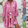 Woman Dress Beach Women Casual Mini Dress Cactus Print Ruffled Women V Neck Long Sleeve Buttons Dress Women Clothing