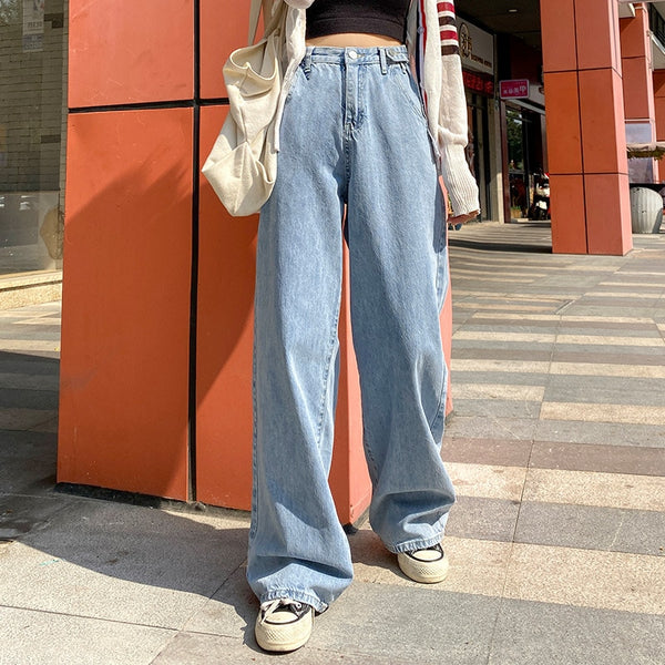 Woman High Waist Jeans Wide Leg Straight Pants Loose Comfortable Casual Denim Clothing Harem Pants