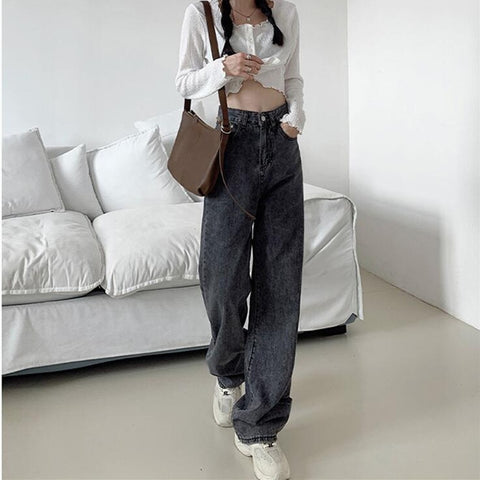 Woman Jeans High Waist Clothes Wide Leg Denim Clothing Blue Streetwear Vintage Quality 2022 Harajuku Straight Pants