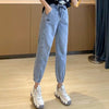 Woman Jeans Pants Elastic Waist Loose Cropped 2022 Spring Thin Straight High Waist Mickey Ankle Banded Pantalones Vaqueros Mujer
