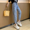 Woman Jeans Pants Elastic Waist Loose Cropped 2022 Spring Thin Straight High Waist Mickey Ankle Banded Pantalones Vaqueros Mujer