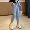 Woman Jeans Pants Elastic Waist Loose Cropped 2022 Spring Thin Straight High Waist Mickey Ankle Banded Pantalones Vaqueros Mujer
