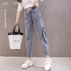 Woman Jeans Pants Elastic Waist Loose Cropped 2022 Spring Thin Straight High Waist Mickey Ankle Banded Pantalones Vaqueros Mujer