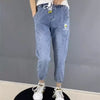 Woman Jeans Pants Elastic Waist Loose Cropped 2022 Spring Thin Straight High Waist Mickey Ankle Banded Pantalones Vaqueros Mujer
