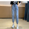 Woman Jeans Pants Elastic Waist Loose Cropped 2022 Spring Thin Straight High Waist Mickey Ankle Banded Pantalones Vaqueros Mujer