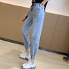 Woman Jeans Pants Elastic Waist Loose Cropped 2022 Spring Thin Straight High Waist Mickey Ankle Banded Pantalones Vaqueros Mujer