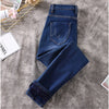 Woman Jeans Plus Size Soft Thinck Velvet Winter Warm Trousers High Waist Patch Work Stretch Skinny Pencil Pants Denim Ladies 5XL
