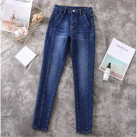 Woman Jeans Plus Size Soft Thinck Velvet Winter Warm Trousers High Waist Patch Work Stretch Skinny Pencil Pants Denim Ladies 5XL