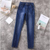 Woman Jeans Plus Size Soft Thinck Velvet Winter Warm Trousers High Waist Patch Work Stretch Skinny Pencil Pants Denim Ladies 5XL