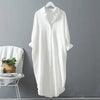 Woman Long Shirt Dress Cotton Korean  White Dresses Spring Oversized Long Sleeve Loose Dresses Ladies Tops