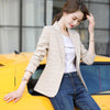 Woman Pink Apricot Plaid Blazer Autumn Winter Outwear Casual Jackets Female Slim Single Button Coat For Girl S-4XL