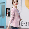 Woman Pink Apricot Plaid Blazer Autumn Winter Outwear Casual Jackets Female Slim Single Button Coat For Girl S-4XL