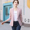 Woman Pink Apricot Plaid Blazer Autumn Winter Outwear Casual Jackets Female Slim Single Button Coat For Girl S-4XL