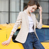 Woman Pink Apricot Plaid Blazer Autumn Winter Outwear Casual Jackets Female Slim Single Button Coat For Girl S-4XL