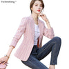 Woman Pink Apricot Plaid Blazer Autumn Winter Outwear Casual Jackets Female Slim Single Button Coat For Girl S-4XL