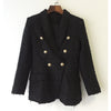 Woman Suit Jacket Beige Black Double Breasted Woolen Tweed Suit Metal Buttons Lapel Collar Long Sleeve Elegant OL Jacket 2023