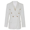 Woman Suit Jacket Beige Black Double Breasted Woolen Tweed Suit Metal Buttons Lapel Collar Long Sleeve Elegant OL Jacket 2023