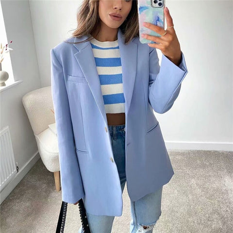 Woman Sweet Loose Candy Blazer 2022 Spring Casual Female Basic Long Sleeve Jackets Ladie Solid Oversized Outwear