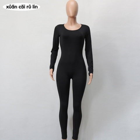 Woman Tight Bodysuit body femme sexy Overalls Night Club Rompers Party Playsuit Bodycon Macacao long Sleeve red Black Jumpsuit