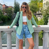 Woman Vinage Green Houndstooth Blazer 2023 Spring Ladies Slim Double Breasted Blazers Female Streetwear Plaid Jackets