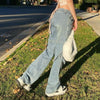 Woman grunge Jeans Street Shoot Belt Retro Waist Pull Rope Splicing Straight Leg Jeans Punk Cyber Y2k Pants