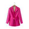 Woman pink blazer 2023 Spring Summer Zipper buttons up Female jacket with belt Office lady Work wear suit YNZZU 1O424