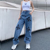 Woman's Fashionable Butterfly Print Jeans, Loose Casual Straight-leg High Waist Trousers, Daily Life