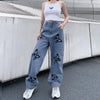 Woman's Fashionable Butterfly Print Jeans, Loose Casual Straight-leg High Waist Trousers, Daily Life