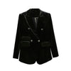 Woman's Winter Black Gold Velvet Suit Jacket Elegant Blazer Feminino Slimming Double Breasted Casual Long Sleeve Blazer Coat