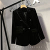 Woman's Winter Black Gold Velvet Suit Jacket Elegant Blazer Feminino Slimming Double Breasted Casual Long Sleeve Blazer Coat