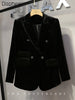 Woman's Winter Black Gold Velvet Suit Jacket Elegant Blazer Feminino Slimming Double Breasted Casual Long Sleeve Blazer Coat