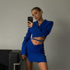 Women 2 Piece Blazer Dress Sets Autumn Solid Matching Set Long Sleeve Nothed Bandage Bodycon Skirt Suit Outfit 2023