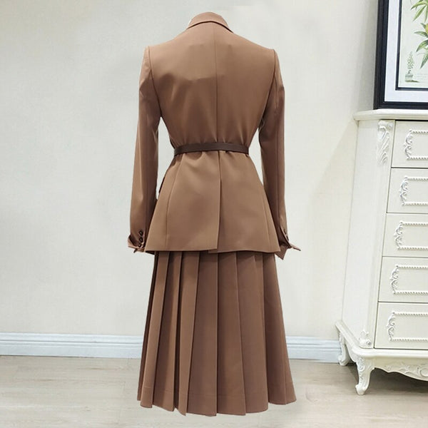 Women 2 Piece Set Office Lady Business Work Wear Slim Suit Jacket Blazer Pleated Skirt Uniform Big Plus Size