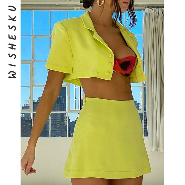 Women 2 Piece Set Single Breasted Short Sleeve Blazer Jacket Suit+High Waisted Mini Skirts 2023 Summer Nightclub Elegant Outfits