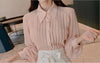 Women 2 Piece Sets Lantern Sleeve Pink Blouse Tops+Bow Draped White Skirt Office Ladies Slim Bodycon Knee-length Skirt Sets