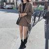 Women 2 Pieces Skirt Suit Female Office Ladies Blazer Suit Retro Plaid Set Single-Breasted Jacket Pencil Skirts