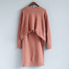 Women 2 Pieces Sweater Dress Set Knitting Long Sleeve Office Wear Black White Red Pullover Knit Split Skirt Clothing Suit 2022