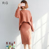 Women 2 Pieces Sweater Dress Set Knitting Long Sleeve Office Wear Black White Red Pullover Knit Split Skirt Clothing Suit 2023