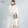 Women 2 Pieces Sweater Dress Set Knitting Long Sleeve Office Wear Black White Red Pullover Knit Split Skirt Clothing Suit 2023