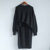 Women 2 Pieces Sweater Dress Set Knitting Long Sleeve Office Wear Black White Red Pullover Knit Split Skirt Clothing Suit 2023