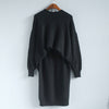 Women 2 Pieces Sweater Dress Set Knitting Long Sleeve Office Wear Black White Red Pullover Knit Split Skirt Clothing Suit 2023