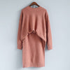 Women 2 Pieces Sweater Dress Set Knitting Long Sleeve Office Wear Black White Red Pullover Knit Split Skirt Clothing Suit 2022