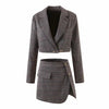 Women 2-piece Sets Short blazers Autumn Suits With High Waist Skirt Tweed Sexy Office Elegant Casual Split Mini Skirt