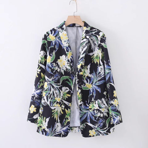 Women 2022 Flower Print Black Blazers Women Slim Jackets Female Casual Blazers Outerwear Casaco Feminine Tops