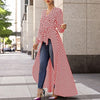 Women 2022 Summer Fashion Casual Long Shirt Workwear Office Formal V-Neck Top Striped Tie Waist Dip Hem Irregular Blouse