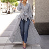 Women 2022 Summer Fashion Casual Long Shirt Workwear Office Formal V-Neck Top Striped Tie Waist Dip Hem Irregular Blouse