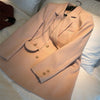 Women 2022 Office Wear Double Breasted Pink Blazer Coat Long Sleeve Pockets Female Outerwear Chic Tops